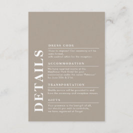 Moderne elegante Hochzeitsdetails Taupe Einfach Begleitkarte
