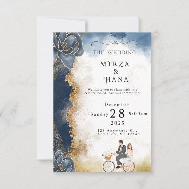 Moderne elegante Hochzeitseinladung | Luxus Gold F Einladung (Vorderseite)