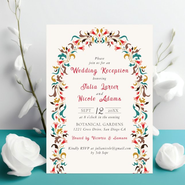Moderne elegante Hochzeitsempfehlung für Blumenkra Einladung (Von Creator hochgeladen)