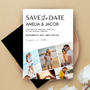Moderne elegante Hochzeitsfotos Schwarz und Weiß Save The Date