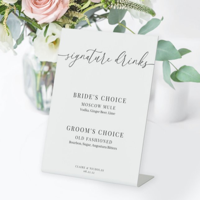 Moderne elegante Hochzeitsignatur Drinks Pedestal  Sockelschild (Von Creator hochgeladen)