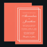 Moderne elegante Hochzeitskorallen und weiße Rahme Einladung<br><div class="desc">Moderne elegante,  einfache geometrische Hochzeitskoralle und weiße Einladungskarte</div>
