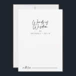 Moderne, elegante Hochzeitssätze der Weisheit Hinweiskarte<br><div class="desc">Diese moderne elegante Hochzeitskarte mit Weisheitsratschlägen eignet sich perfekt für eine rustikale Hochzeit. Das einfache und elegante Design zeichnet sich durch klassische und extravagante Schriftzeichen in Schwarz und Weiß aus. Diese Karten sind ideal für Hochzeiten, Brautparty, Babydusche, Graduiertenfest u.v.m. Personalisieren Sie die Karten mit den Namen der Braut und Bräutigam,...</div>