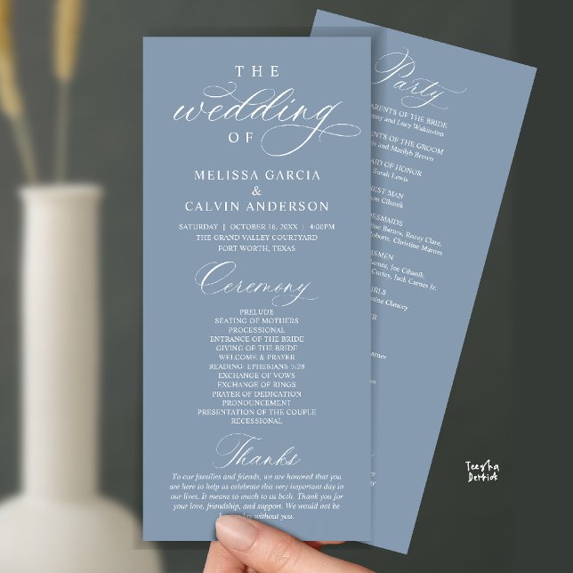Moderne elegante Hochzeitszeremonie Programm (Modern Classy Elegant Wedding Ceremony Program card dusty blue)