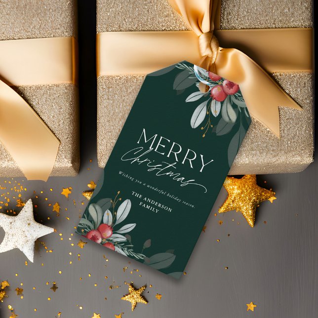 Moderne Elegante Holiday Greenery Frohe Weihnachte Geschenkanhänger (Von Creator hochgeladen)