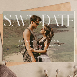 Moderne elegante horizontale Schrift Hochzeitsfoto Save The Date
