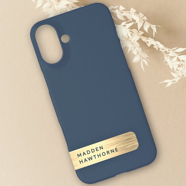 Moderne, elegante Imitate aus Gold Navy, blau, geb iPhone 16 Plus Hülle (Von Creator hochgeladen)