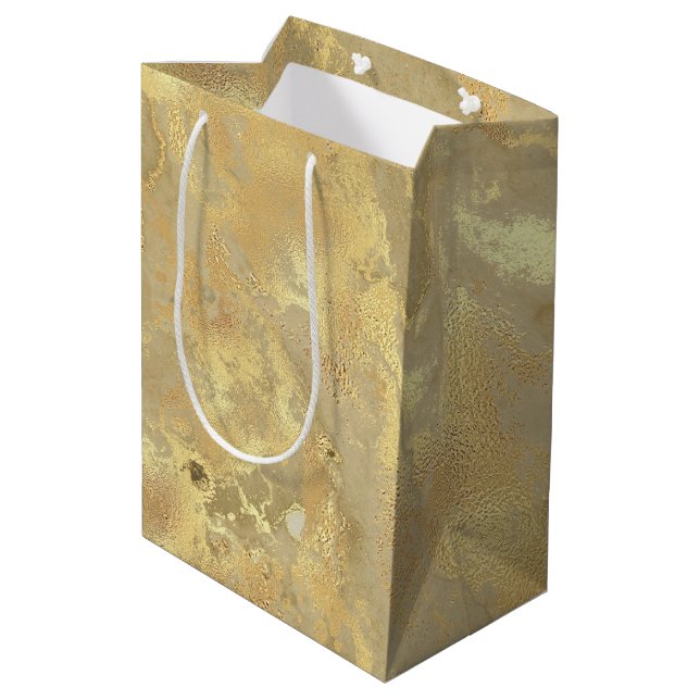 Moderne elegante Imitate Gold Aquarellmarble Muste Mittlere Geschenktüte (Rückseite Schrägansicht)