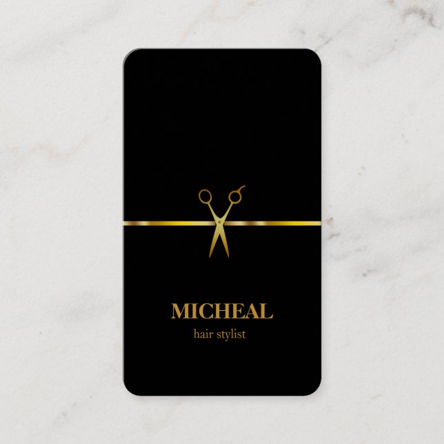 Moderne elegante Imitate Gold Black Hair Stylist  Visitenkarte (Vorderseite)