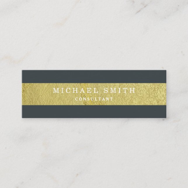 Moderne Elegante Imitate Goldene Foil gestreift Mini Visitenkarte (Vorderseite)