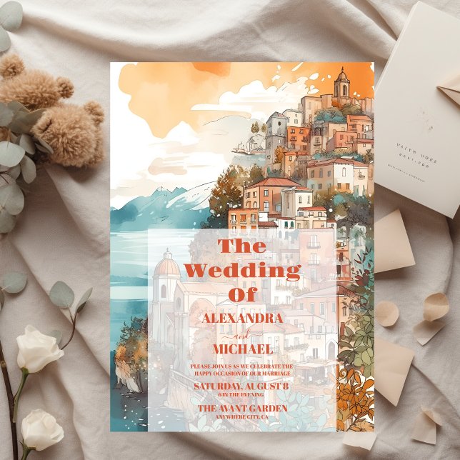 Moderne elegante Italien-Hochzeit in Urlaubsort Einladung (Von Creator hochgeladen)