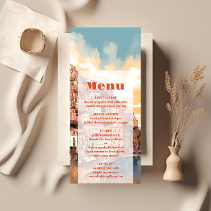 Moderne elegante Italien-Hochzeit in Urlaubsort Menükarte