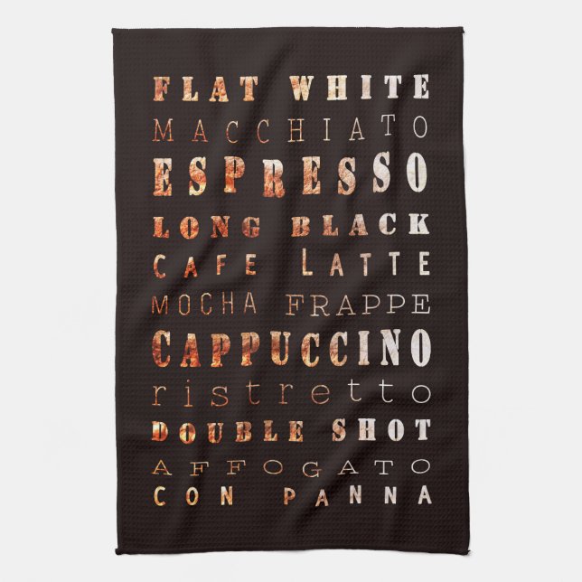 Moderne elegante Kaffeetypen Typografie Geschirrtuch (Vertikal)