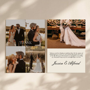 Moderne elegante Kalligrafie-Foto-Collage-Hochzeit Dankeskarte