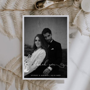 Moderne elegante Kalligrafie-Foto-Hochzeit Dankeskarte