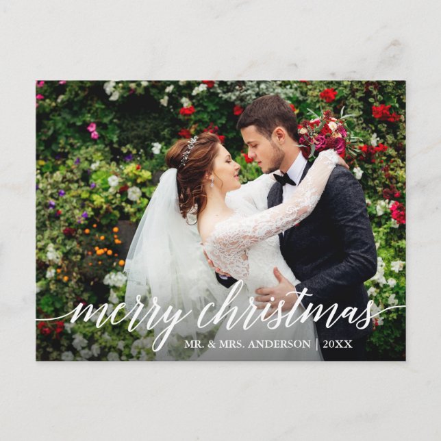 Moderne elegante Kalligrafie Frohe Weihnachtsfeier Postkarte (Vorderseite)