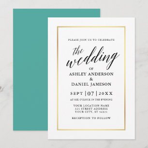 Moderne elegante Kalligrafie Hochzeit Aquamarinen Einladung