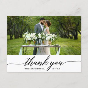 Moderne elegante Kalligrafie Hochzeit Danke Postkarte