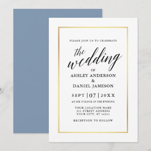 Moderne elegante Kalligrafie Hochzeit Dusty Blue G Einladung