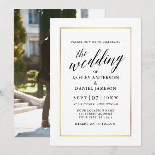 Moderne Elegante Kalligrafie Hochzeiten Gold Foto Einladung