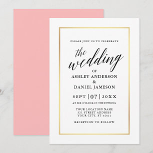 Moderne elegante Kalligrafie Hochzeitpink Gold Einladung