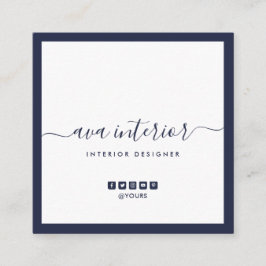 Moderne Elegante Kalligrafie Midnight Blue Social Quadratische Visitenkarte