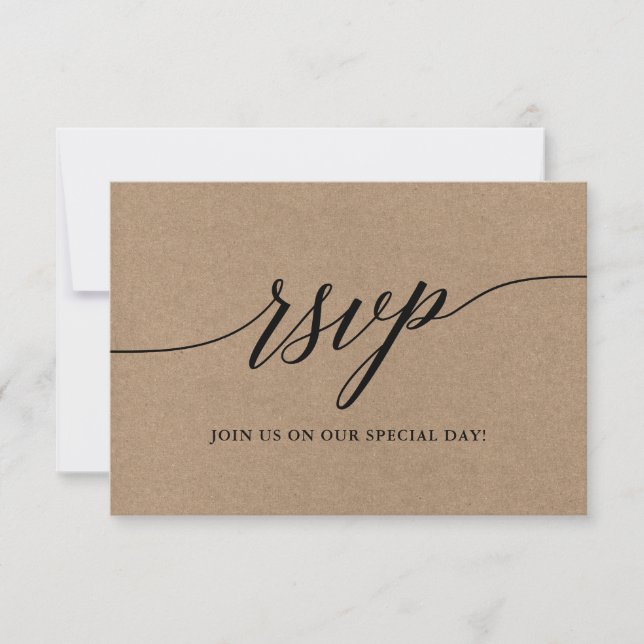 Moderne elegante Kalligrafie Script Kraft Wedding RSVP Karte (Vorderseite)