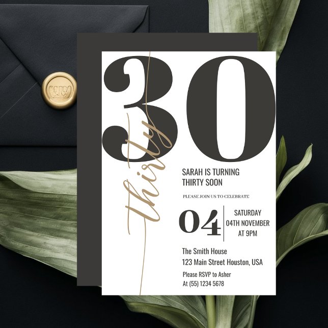 Moderne elegante Kalligraphie 30. Geburtstag Einladung (Von Creator hochgeladen)