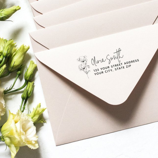 Moderne elegante Kalligraphie Blume Rücksendeadres Gummistempel (Von Creator hochgeladen)