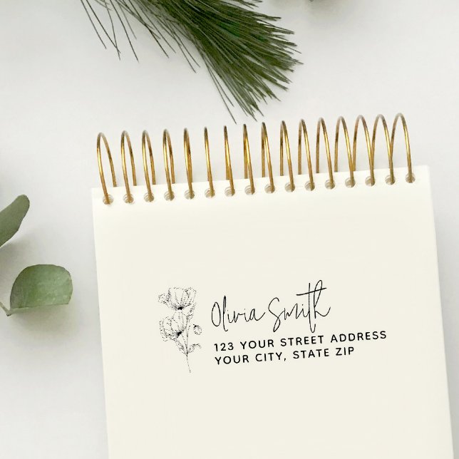 Moderne elegante Kalligraphie Blume Rücksendeadres Permastempel (Von Creator hochgeladen)