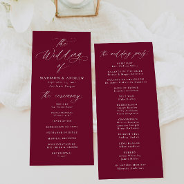 Moderne elegante Kalligraphie Burgundy Wedding Programm
