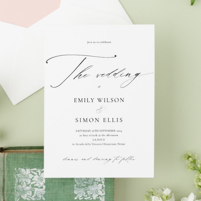 Moderne elegante Kalligraphie Einladung zur Hochze (modern elegant calligraphy wedding invitation, dainty wedding invitation card, modern script)