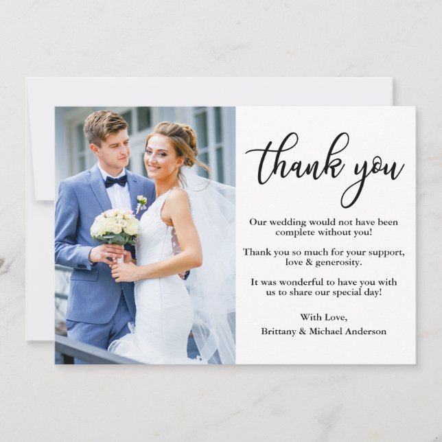 Moderne, elegante Kalligraphie-Foto Hochzeit Dankeskarte (Vorderseite)