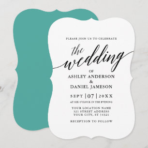 Moderne elegante Kalligraphie Hochzeit Aquamarin Einladung