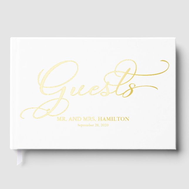 Moderne elegante Kalligraphie-Hochzeit Gästebuch (Vorderseite)