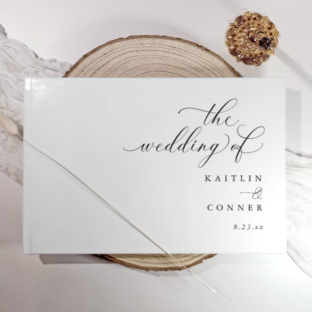 Moderne elegante Kalligraphie-Hochzeit Gästebuch (Elegant Wedding guest book with modern calligraphy. Simple modern and elegant)