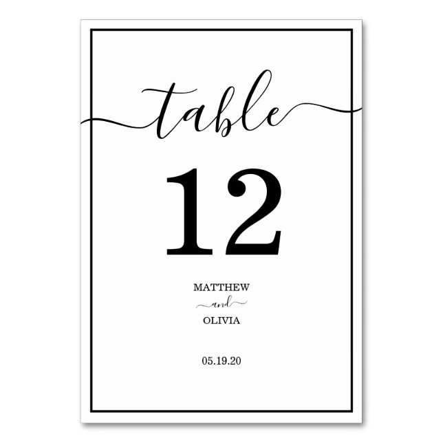 Moderne elegante Kalligraphie-Hochzeit Tischnummer (Rückseite)