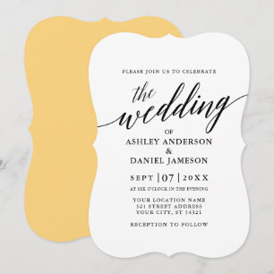 Moderne elegante Kalligraphie Hochzeitgelb Einladung