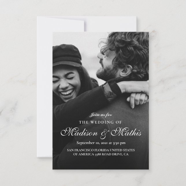 Moderne Elegante Kalligraphie mit Foto Hochzeit Einladung (Vorderseite)