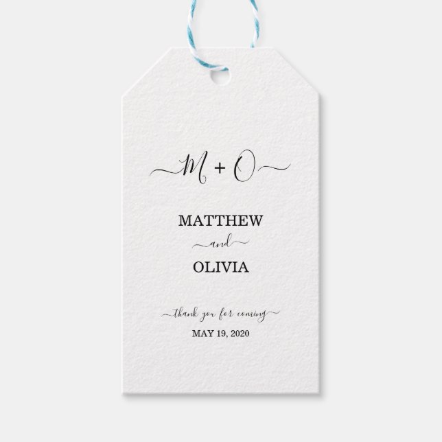 Moderne elegante Kalligraphie Monogram Wedding Geschenkanhänger (Vorderseite)