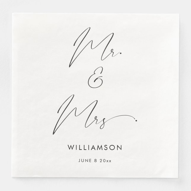 Moderne elegante Kalligraphie Script Mr. and Mrs. Serviette (Vorderseite)