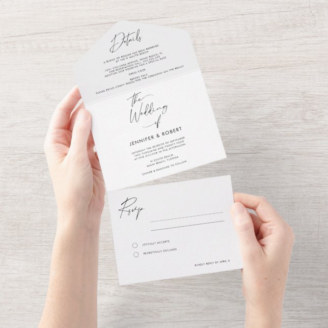 Moderne, elegante Kalligraphie-Skriptereien All In One Einladung (Abreißen)