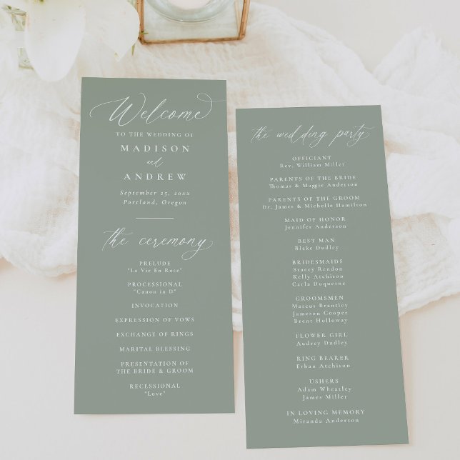 Moderne, elegante Kalligraphie-Szene Grüne Hochzei Programm (Von Creator hochgeladen)