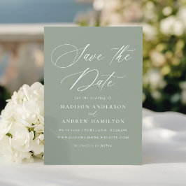Moderne, elegante Kalligraphie-Szene Grüne Hochzei Save The Date