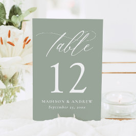 Moderne, elegante Kalligraphie-Szene Grüne Hochzei Tischnummer