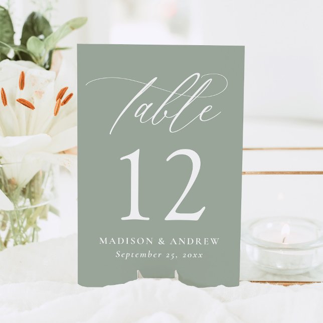 Moderne, elegante Kalligraphie-Szene Grüne Hochzei Tischnummer (Von Creator hochgeladen)