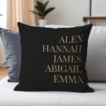 Moderne Elegante Kinder nennen Personalisierte Fam Kissen<br><div class="desc">Moderne Elegante Kinder benennen Personalisiertes Familienwurzelkissen in Schwarz und Gold</div>