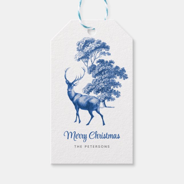 Moderne Elegante Klasse Blaues Hirschtoilwald Geschenkanhänger (Vorderseite)