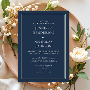 Moderne elegante klassische Navy-Blau-Hochzeit Einladung