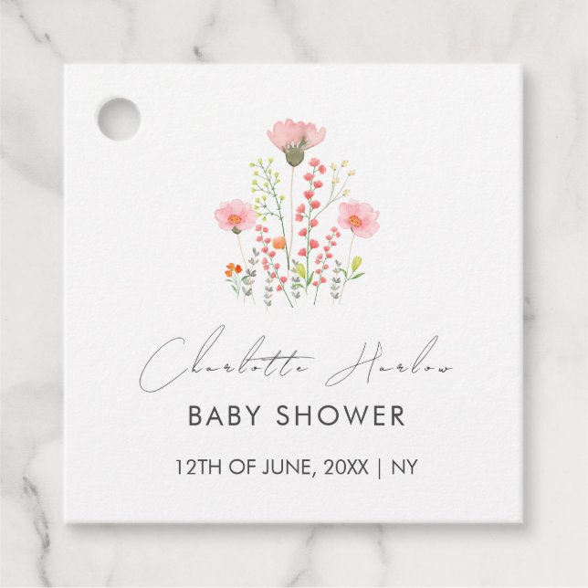 Moderne Elegante Kleine Wildblumen Kinderdusche Geschenkanhänger (Vorderseite)